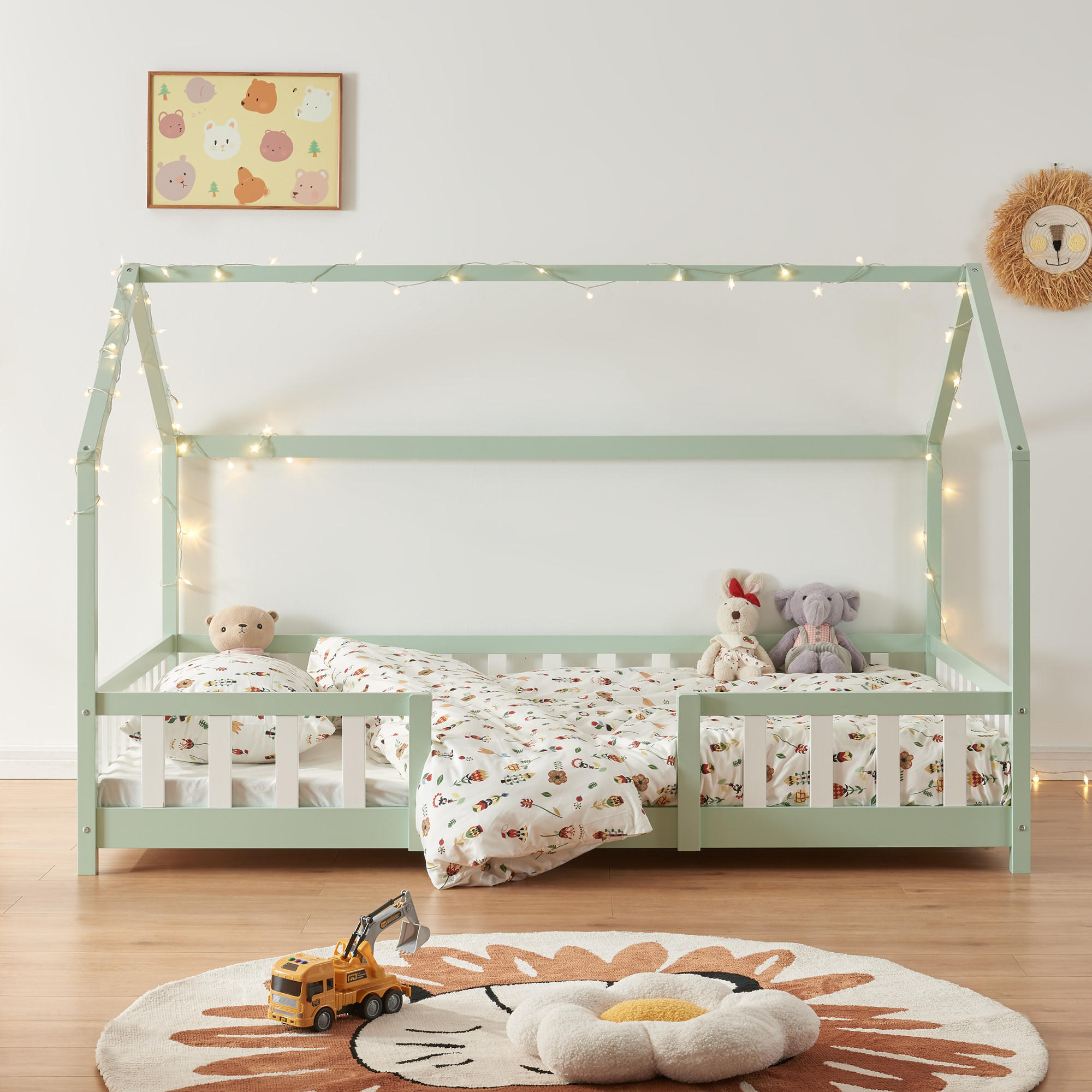 HAUSBETT Sisimiut - Weiß/Mintgrün, Holz (120/200cm) - [en.casa]