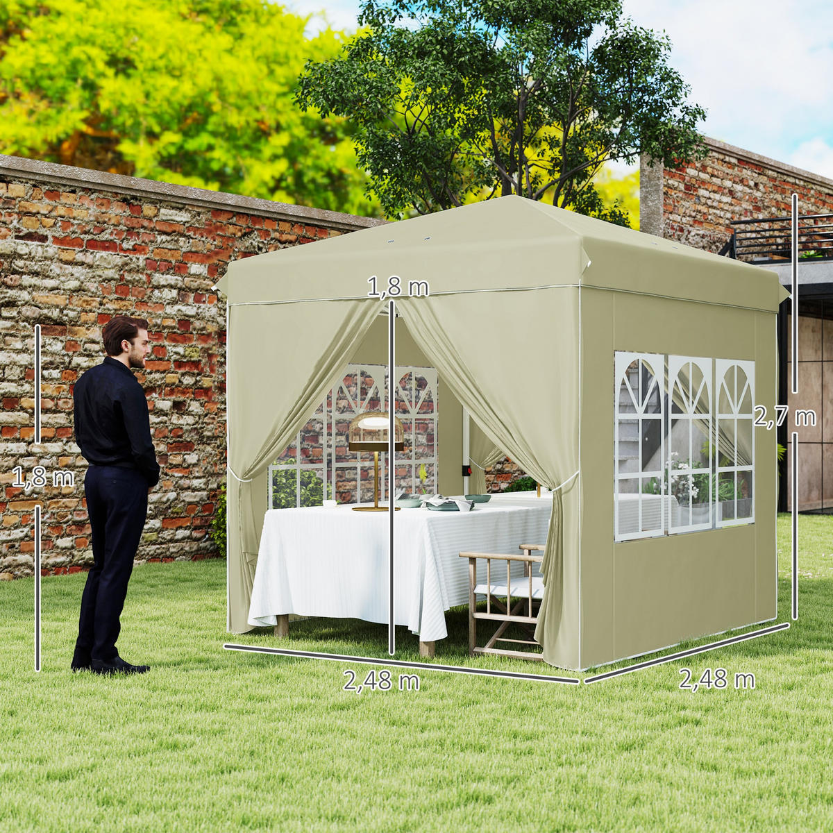 PAVILLON ca. 2,5x 2,5m - Creme, Metall (248/270/248cm) - Outsunny