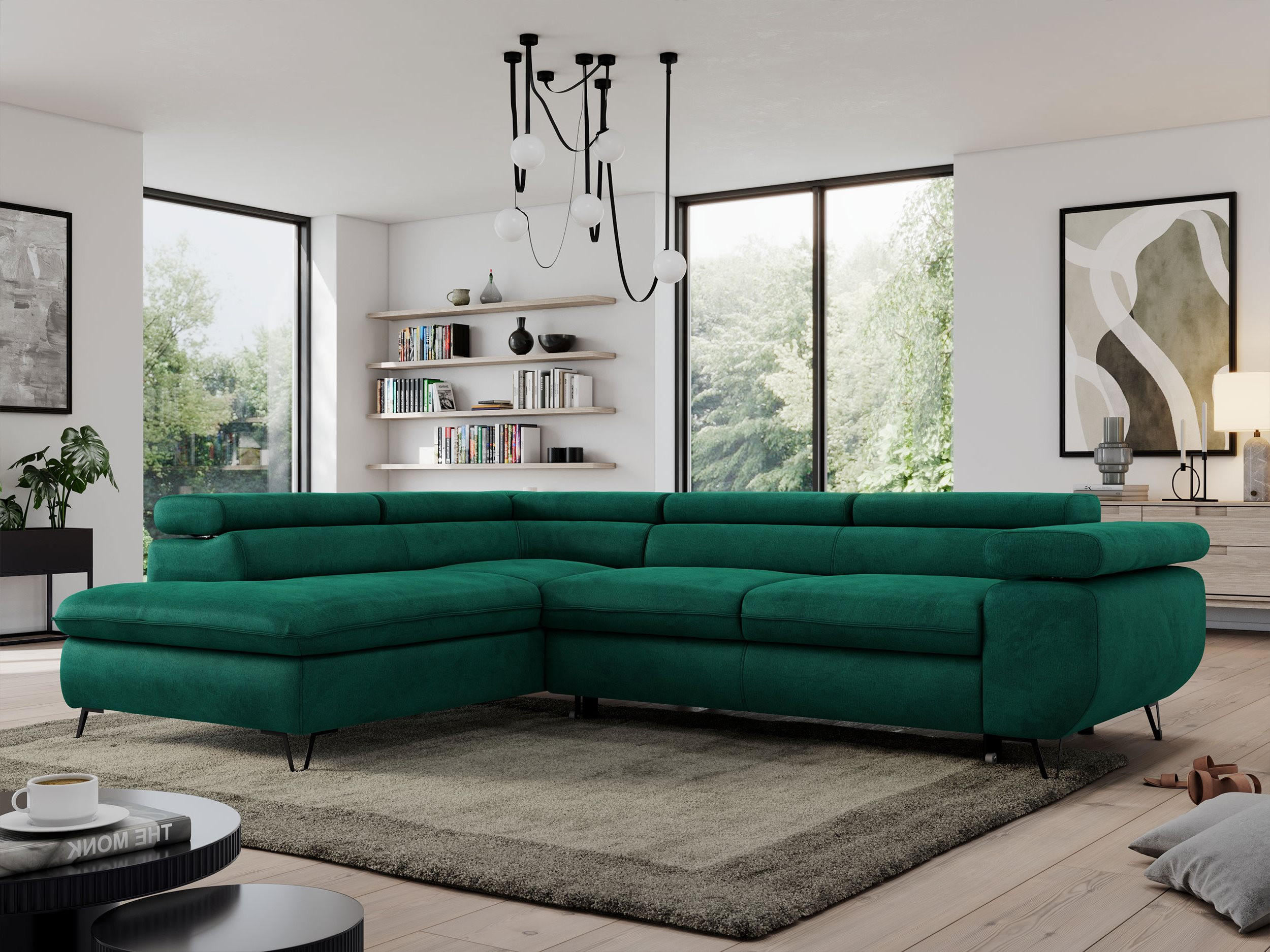 ECKSOFA PEDRO L Dunkelgrün Velvet - Links Seite - Dunkelgrün/Schwarz, Textil/Metall (208/273cm) - MKS