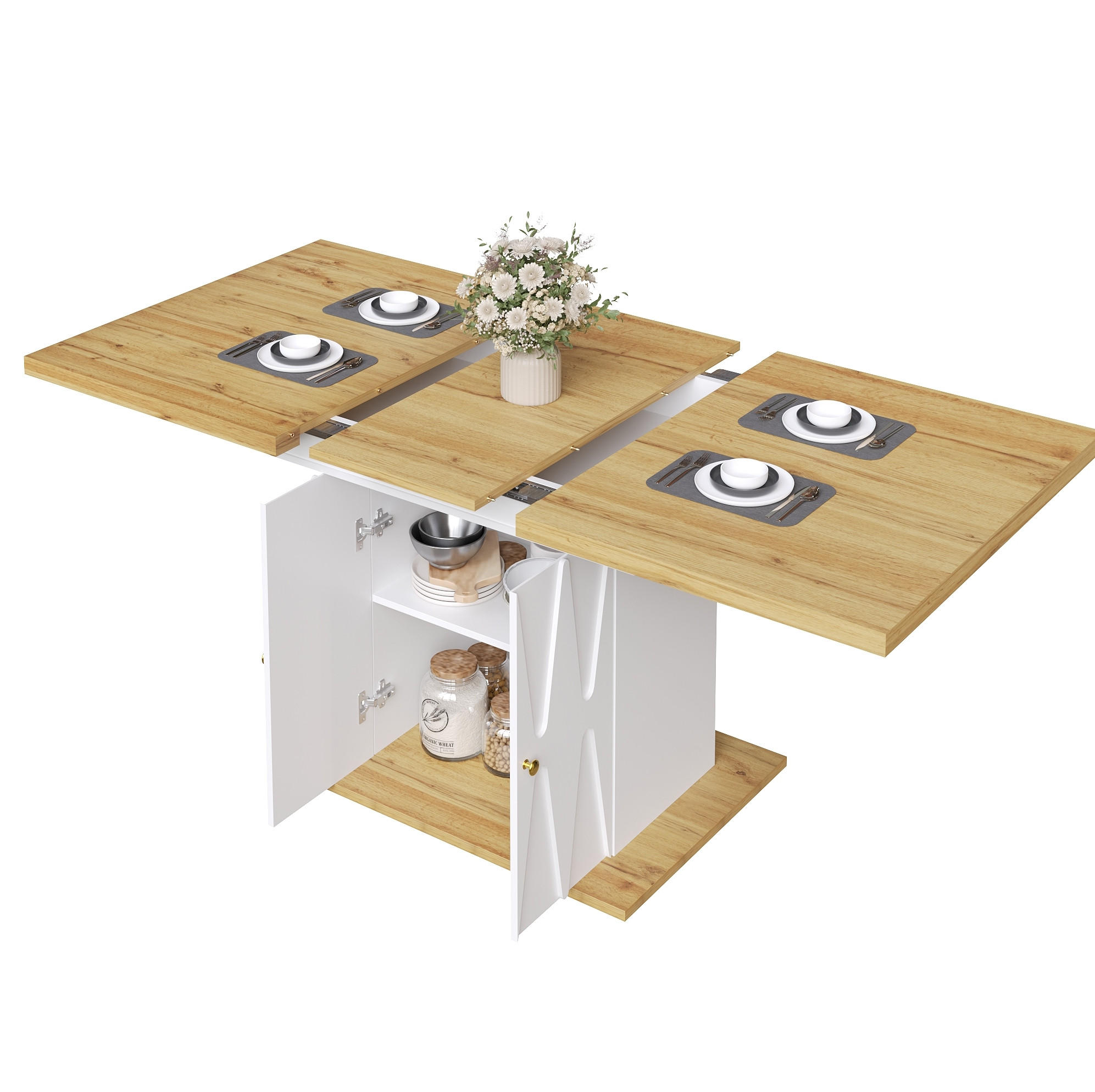 ESSTISCH aus MDF und Metall 110x70x76,5 cm Weiß mit Ausziehfunktion und integriertem Stauraum - Weiß, Holzwerkstoff (110/70/76.5cm) - Modfu
