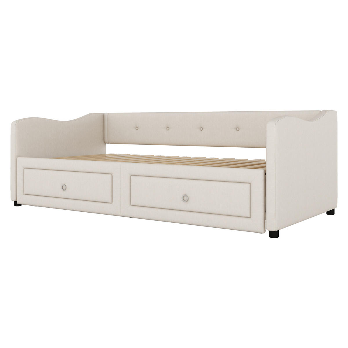 AUSZIEHBETT 90/200 cm DE-04715, mit ausziehbarem Bett und 2 Schubladen in Beige - Beige, Holzwerkstoff (90/200cm) - ComfortXL