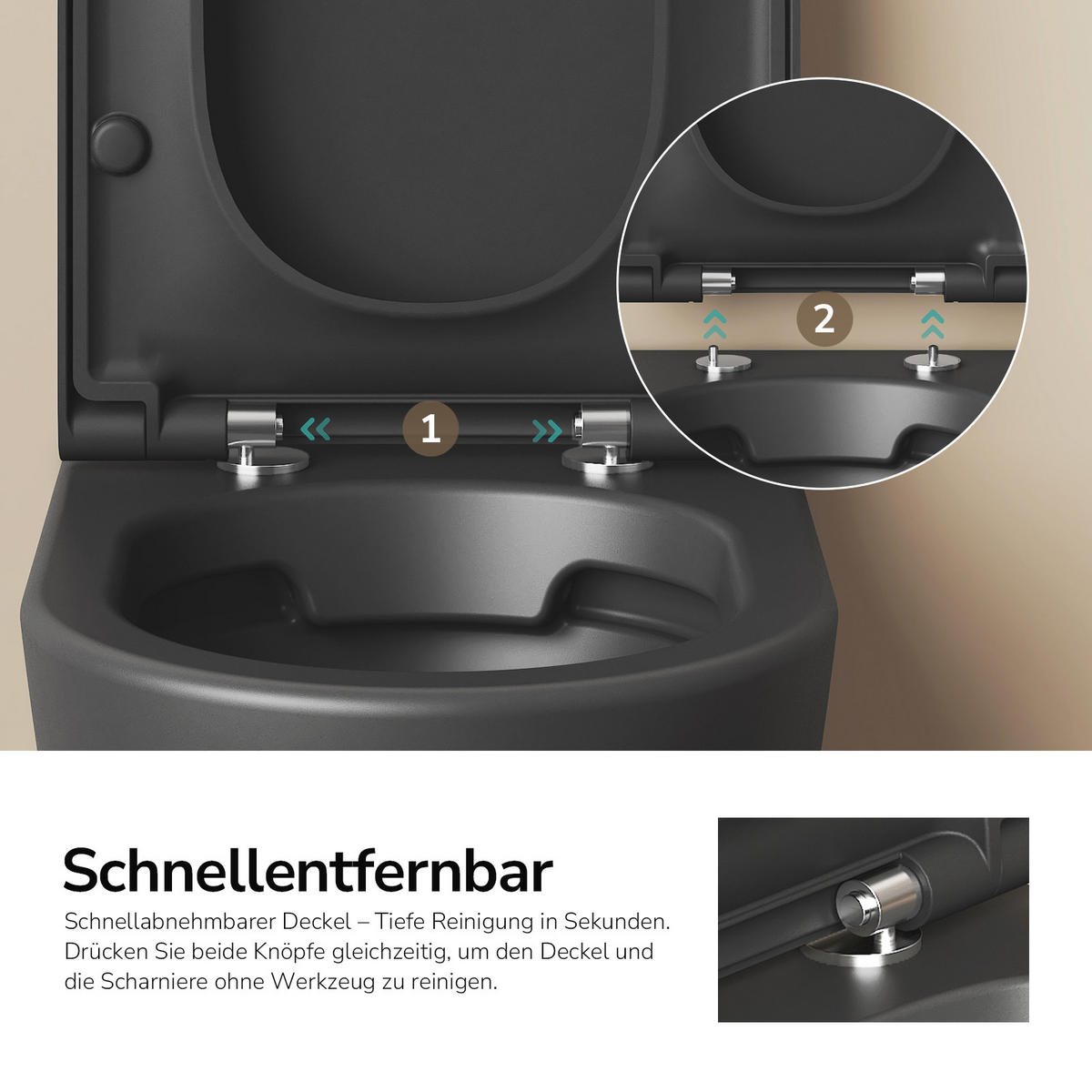 WAND-WC Spülrandlose CT02 49/37 cm Matt Schwarz - Schwarz, Keramik (37/36/49cm) - EMKE