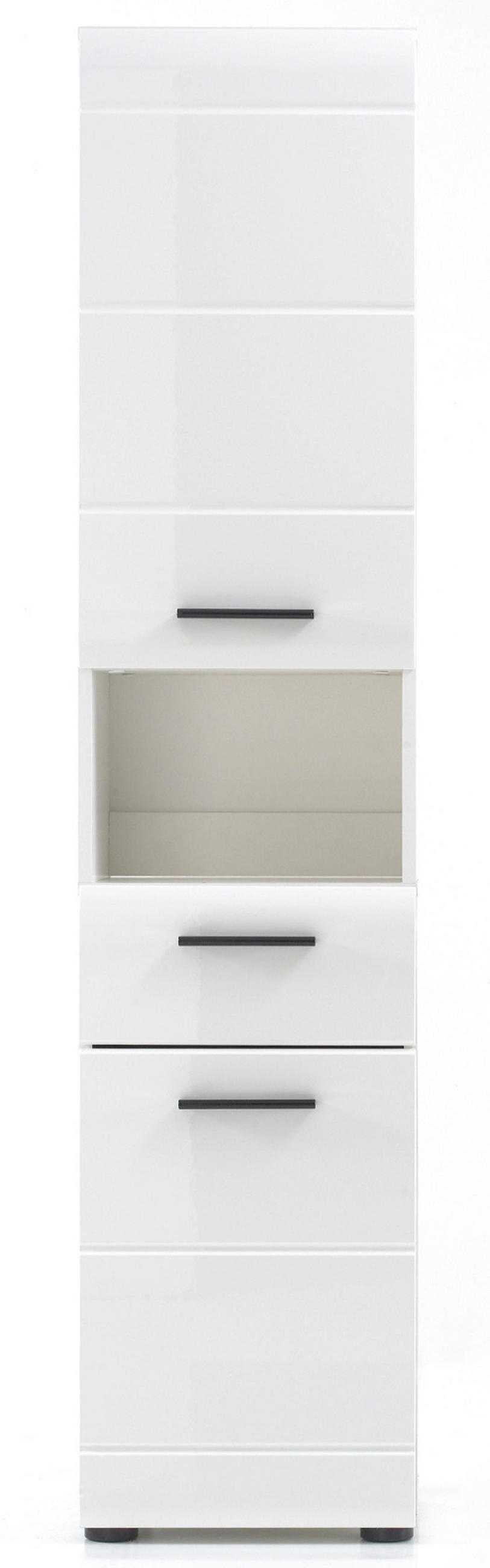HOCHSCHRANK weiß Hochglanz 30 cm, Badschrank modernes Design - Weiß Hochglanz/Schwarz, Holzwerkstoff/Kunststoff (30/182/31cm) - Top.Furn