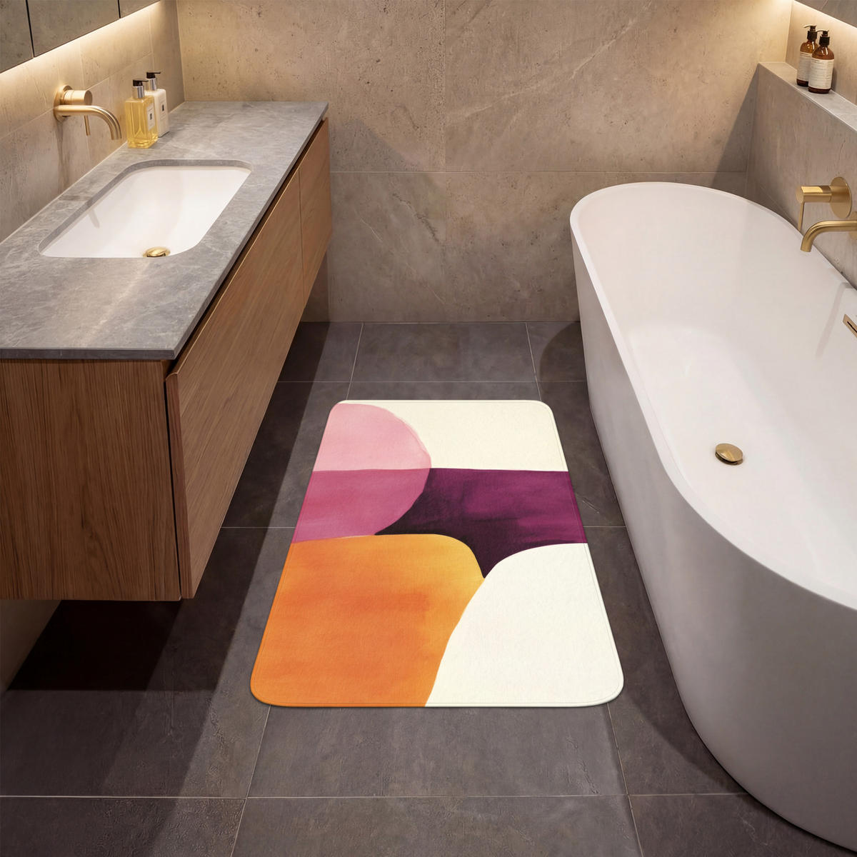 KOUPELNOVÁ PŘEDLOŽKA Tvary - abstraktní - barevné 60x90 cm - terakotová, textil/plast (60/90cm) - OnlyWow
