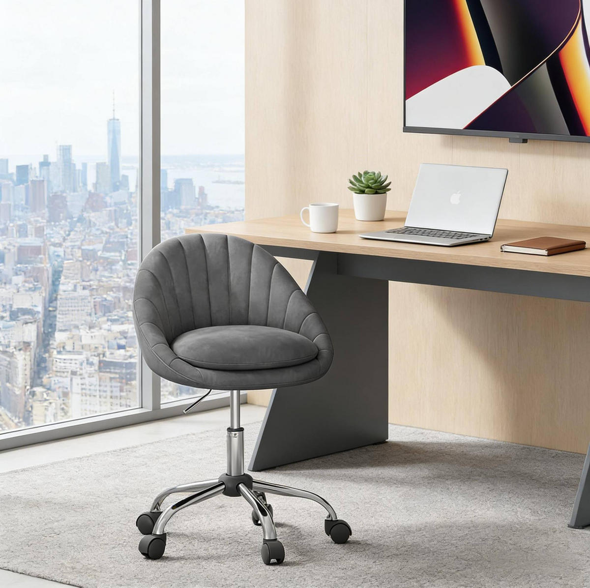 BÜROSTUHL höhenverstellbar drehbar Samt Dark Grey - Dunkelgrau, Metall (52/82/47.5cm) - Meubliv