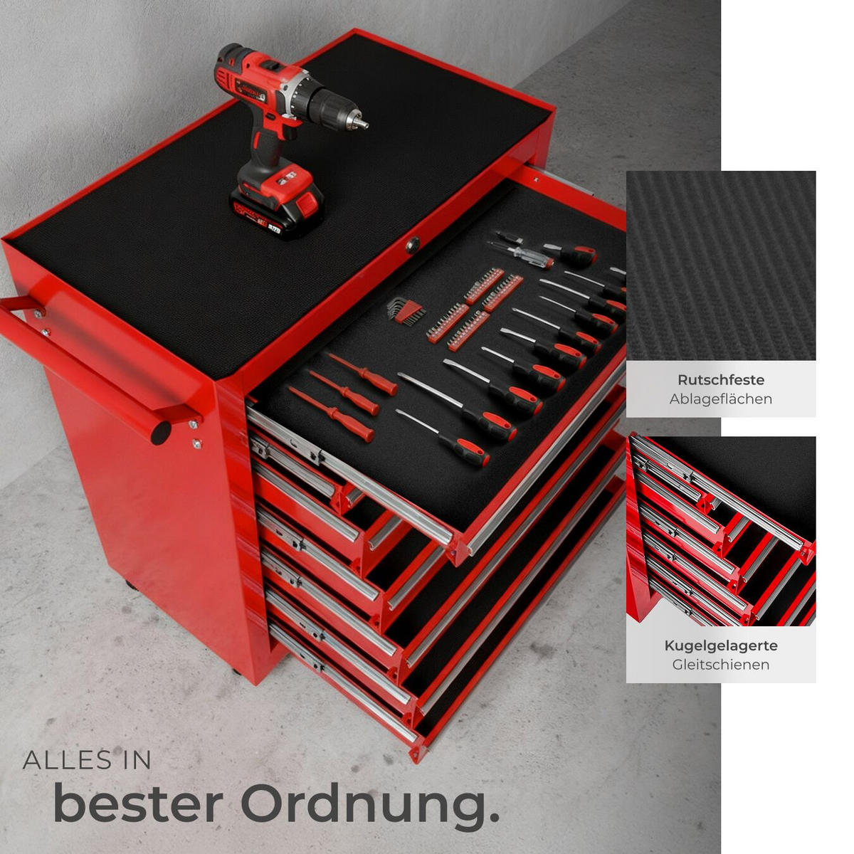 WERKZEUGWAGEN ,Rollen Ø 100 mm,rot - Rot, Metall (33/79/69cm) - tectake
