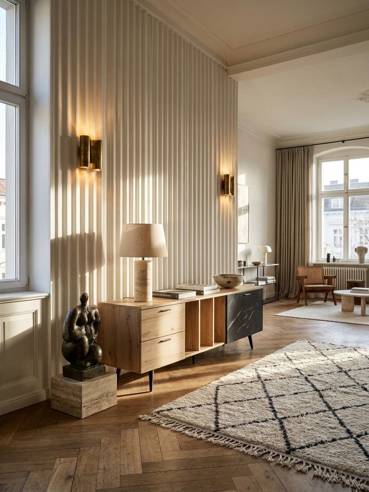 TV-LOWBOARD mit Eiche-Dekor, Tür und Schubladen, kompakte Aufteilung, Braun-Schwarz/Marmoroptik 150x40x55 cm - Anthrazit/Schwarz, Holzwerkstoff/Metall (150/55/40cm) - KADIMA DESIGN