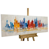 ACRYLBILD HANDGEMALT 150/50 cm - Blau/Gelb, Holz/Textil (150/50cm) - KUNSTLOFT