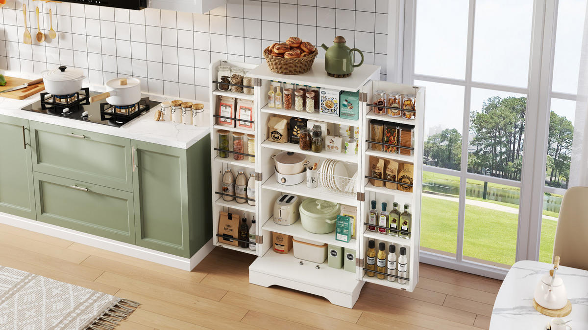 HOCHSCHRANK mit LED-Sensorlicht, 3D-Wellenmuster aus MDF, verstellbares Regal, 120/60/40 cm, Weiß - Weiß, Holzwerkstoff (60/120/40cm) - Redom