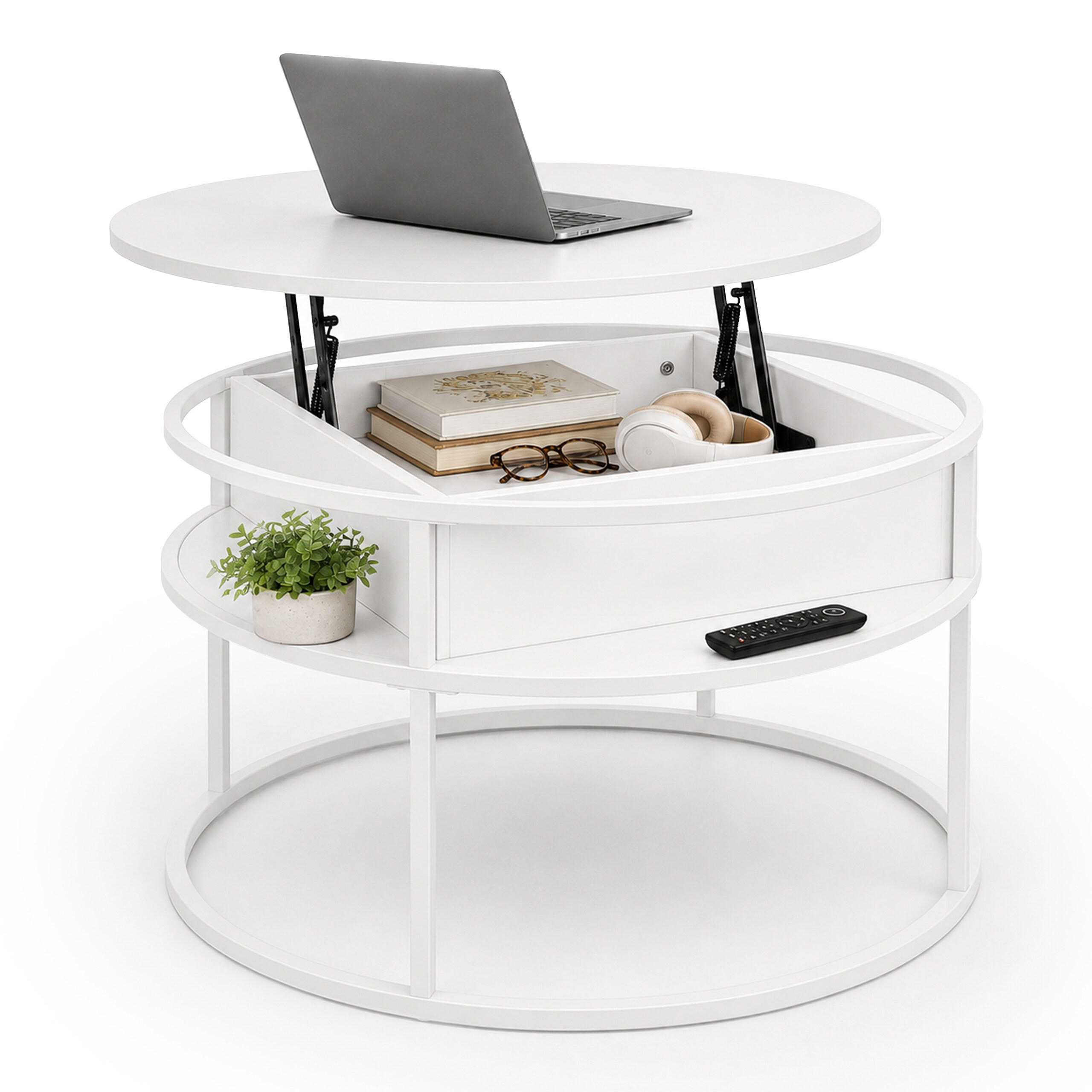 COUCHTISCH Weiß Liftfunktion - Weiß, Holzwerkstoff/Metall (80/80/47cm) - Relaxdays