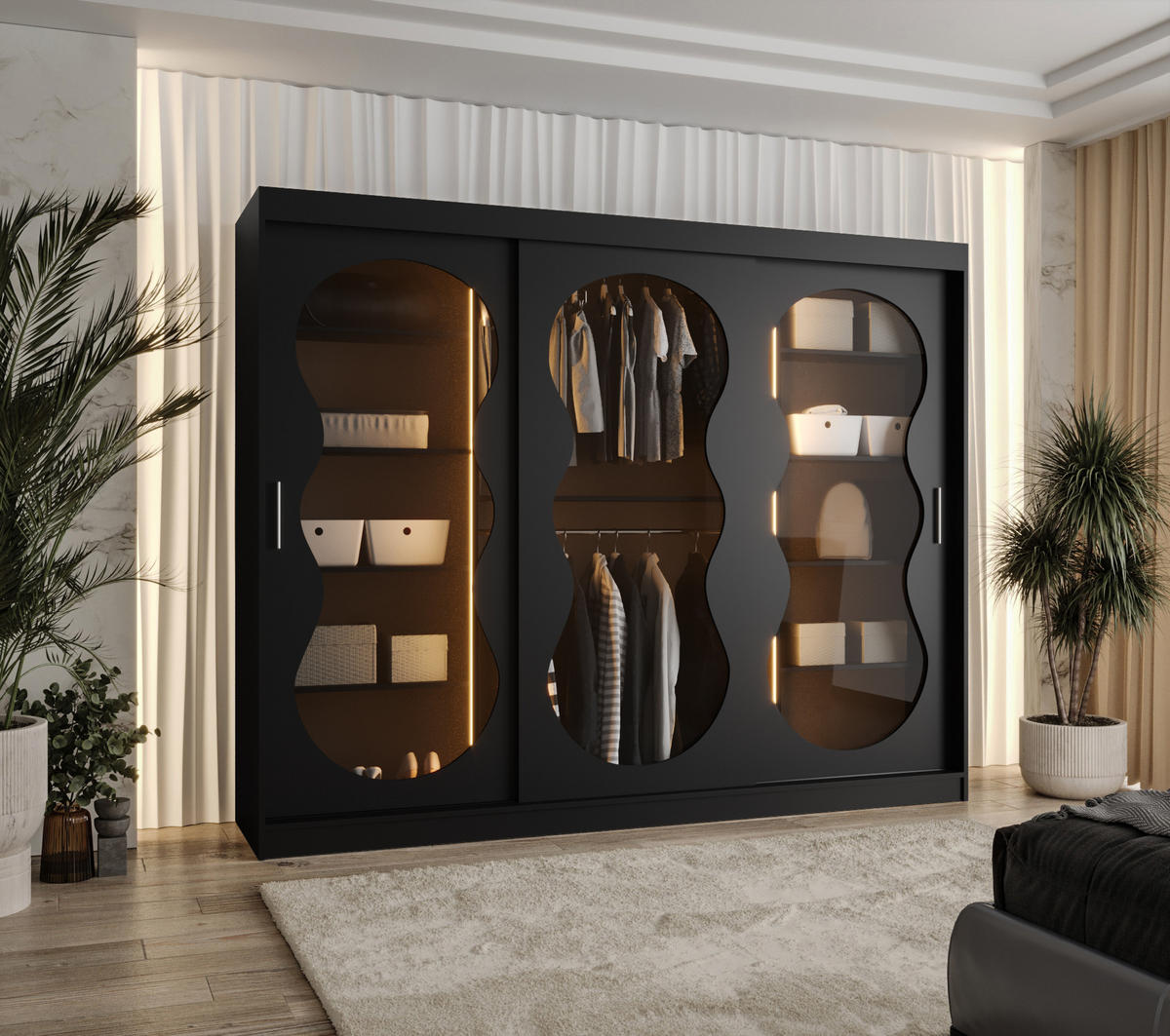 SCHWEBETÜRENSCHRANK 200/250/62 3-türig - Schwarz, Holz (250/200/62cm) - Abiks Möbel