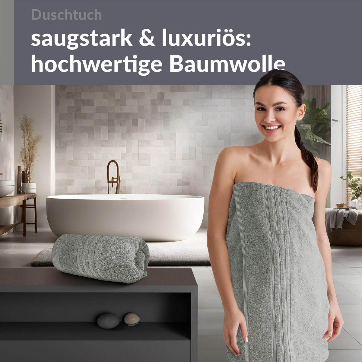 DUSCHTUCH London Stein Grau 2er Set 70x140 - Grau, Textil (70/140cm) - Lashuma