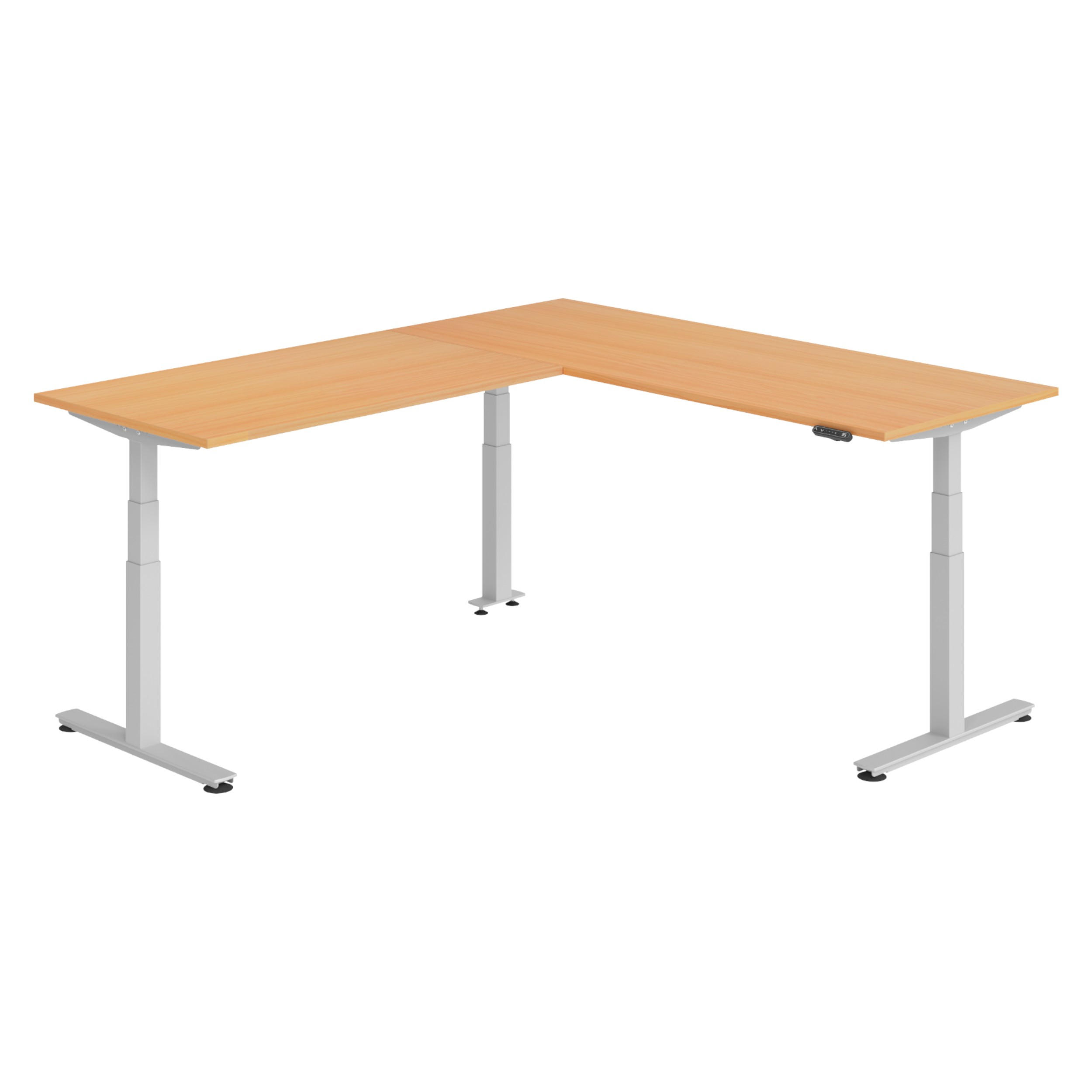 ECKSCHREIBTISCH elektrisch höhenverstellbar L-Form 240/200/74 cm in Buchefarben/Silberfarben - Buchefarben/Silberfarben, Holzwerkstoff (240/200/74cm) - bümö