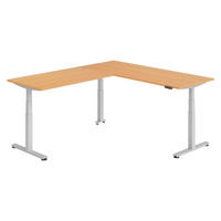 ECKSCHREIBTISCH elektrisch höhenverstellbar L-Form 240/200/74 cm in Buchefarben/Silberfarben - Buchefarben/Silberfarben, Holzwerkstoff (240/200/74cm) - bümö