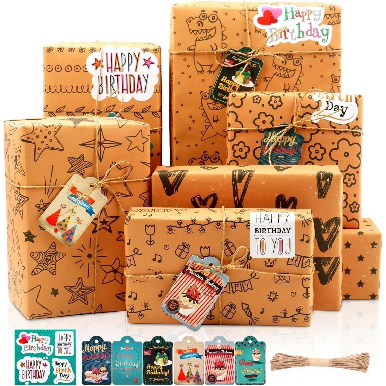 GESCHENKPAPIER Set 7 Blatt 70x50 cm mit Zubehör - Braun, Papier (50/0.1/70cm)