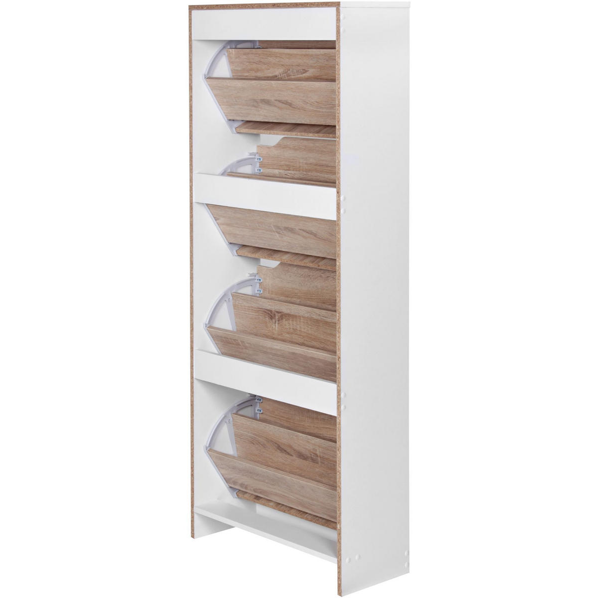 SCHUHSCHRANK – Weiß/Sonoma Eiche, 4 Fächer, für ca. 24 Paar Schuhe - Weiß, Holz (60/150/24cm) - KADIMA DESIGN