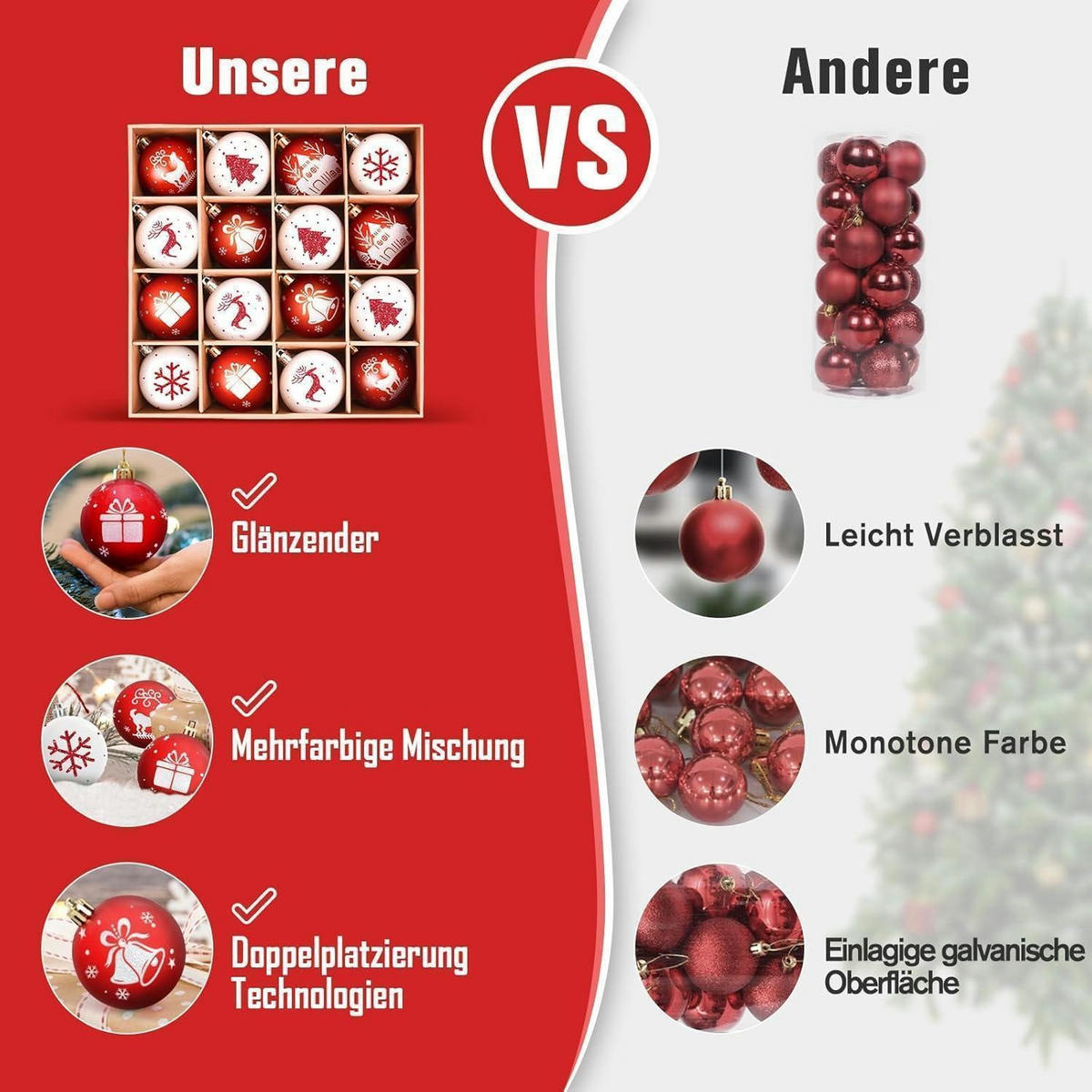 WEIHNACHTSKUGELN 16-teiliges Set 6 cm bruchsicher weiß rot - Multicolor, Kunststoff (6/6/6cm)