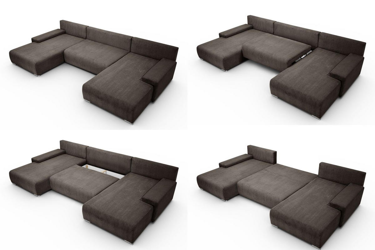 WOHNLANDSCHAFT Lauren in U-Form 348 x 188 cm, 5 Sitzer, Bettzeugablage, Big Sofa, Eckcouch, Cord, braun - Braun, Kunststoff (348/93/188cm) - Margaret Hadas24