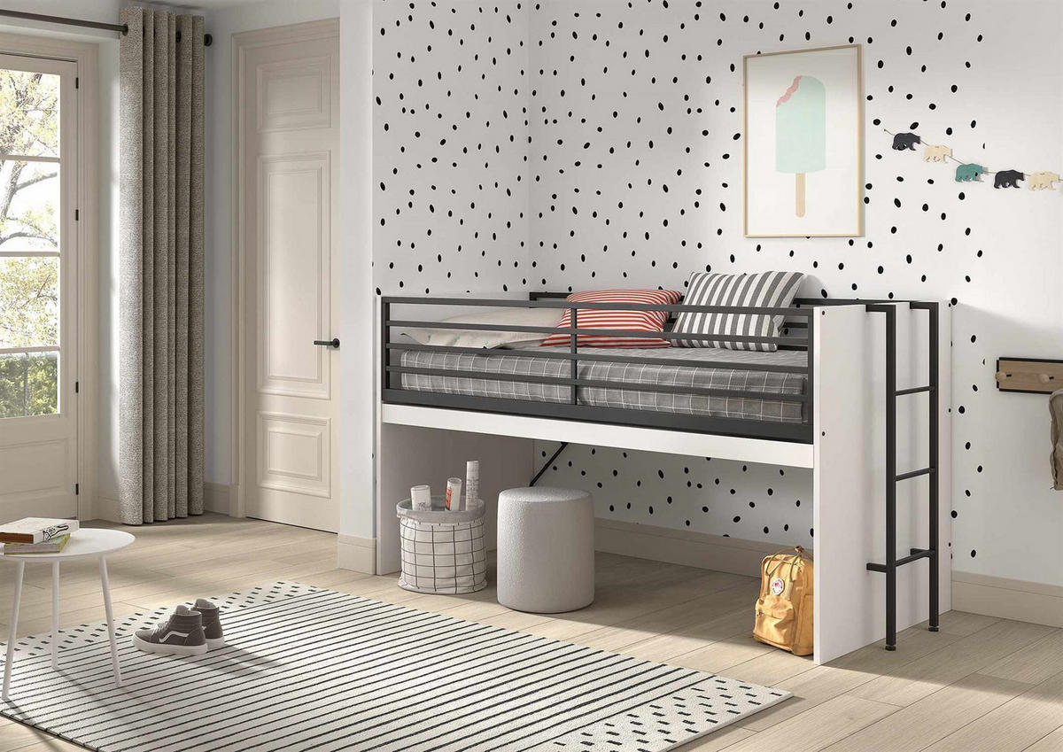 HALBHOCHBETT 90x200 Keelia Weiß mit Schreibtisch Stauraum Set - Weiß, Kunststoff - 58aufmkessel