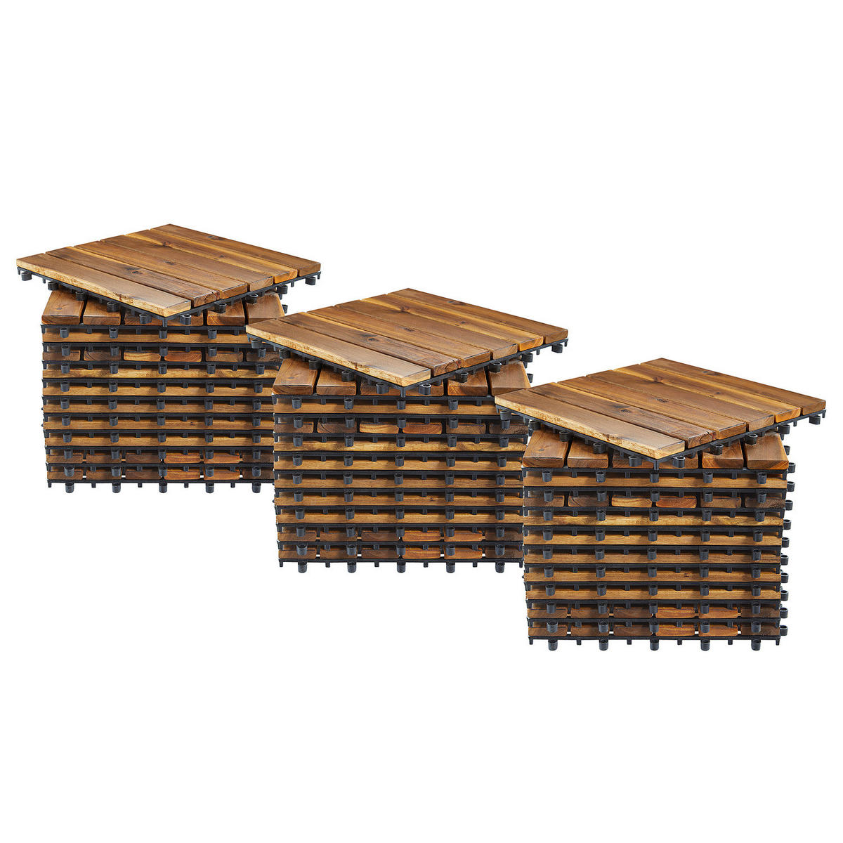 TERRASSENFLIESE - Akazie massiv - 33er-Set - Akaziefarben, Holz/Kunststoff (30/30/2.4cm) - home24
