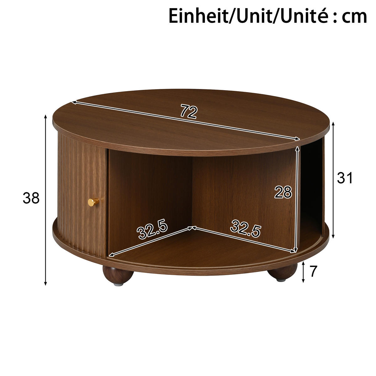 TV-SCHRANKSET Couchtisch Rund Relief Schiebetüren MDF - Walnussfarben, Holzwerkstoff (180/45/35cm) - FLIEKS