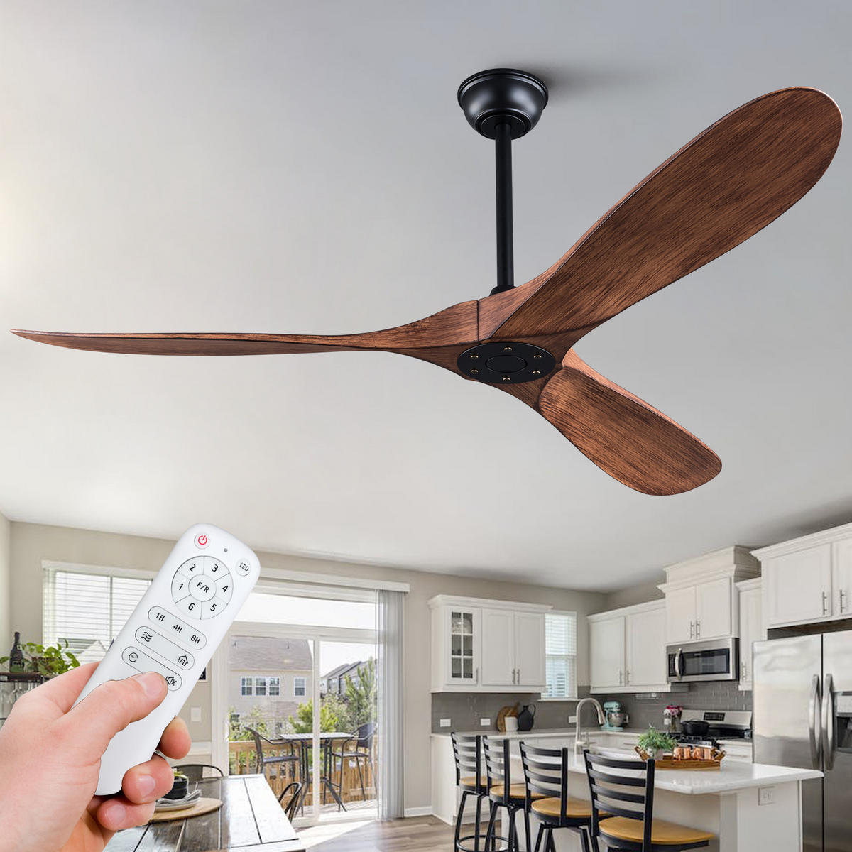 DECKENVENTILATOR DE-16229 52 Zoll ohne Licht & Fernbedienung Nussbaum - Walnussfarben, Kunststoff (132/132/39cm) - ComfortXL