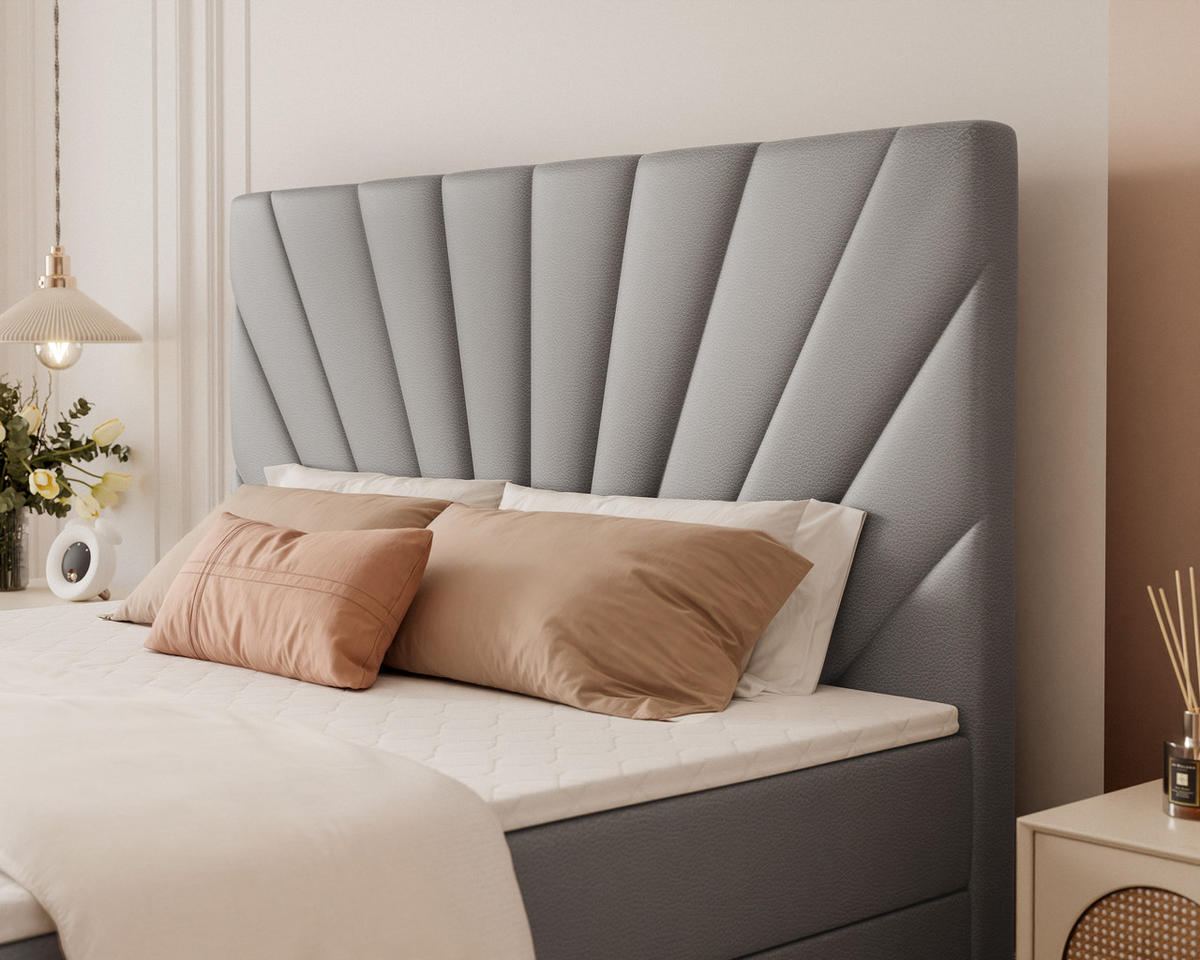 BOXBETT OASIS 120/200 cm mit Matratze und Topper, Grau - Chromfarben/Grau, Textil/Metall (120/200cm) - Idohome