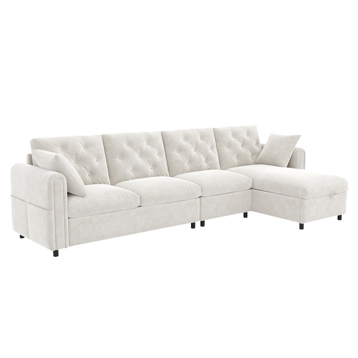 ECKSOFA 281/132/86 cm Beige mit 2 Stauraum und Magazintaschen - Beige, Textil (281/132cm) - Oxeza