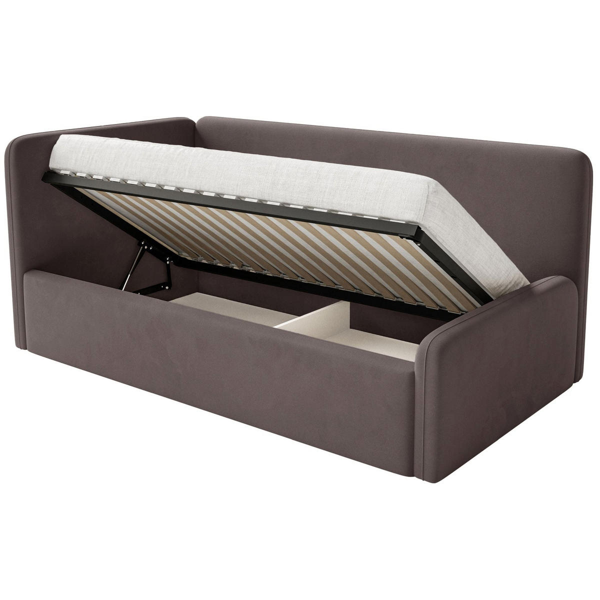 JUGENDBETT Fanko Samt Braun 90x200 cm - Schwarz/Braun, Kunststoff/Textil (90/200cm) - Selsey