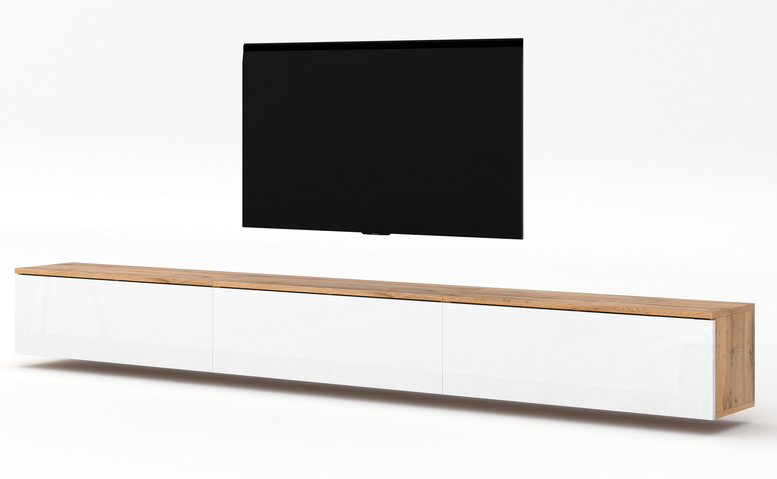 LOWBOARD Loriano 3x100 Eiche Wotan, Weiß Hochglanz 300/34/32 cm – TV Board - Braun/Weiß, Holzwerkstoff/Kunststoff (300/34/32cm) - AX Living