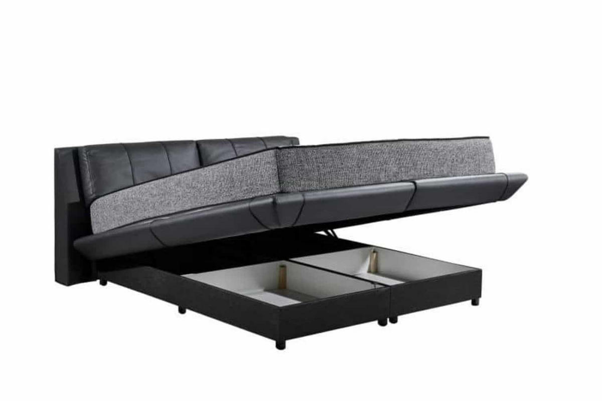 BOXBETT 180x200 Kunstleder inkl. Matratze und Bettkasten - Schwarz, Leder/Holz (180/200cm) - ed exciting design