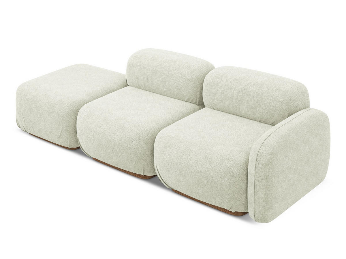 3-SITZER SOFA Links Chenille Stoff Weiß - Weiß/Braun, Holz/Textil (258/73/95cm) - Makamii