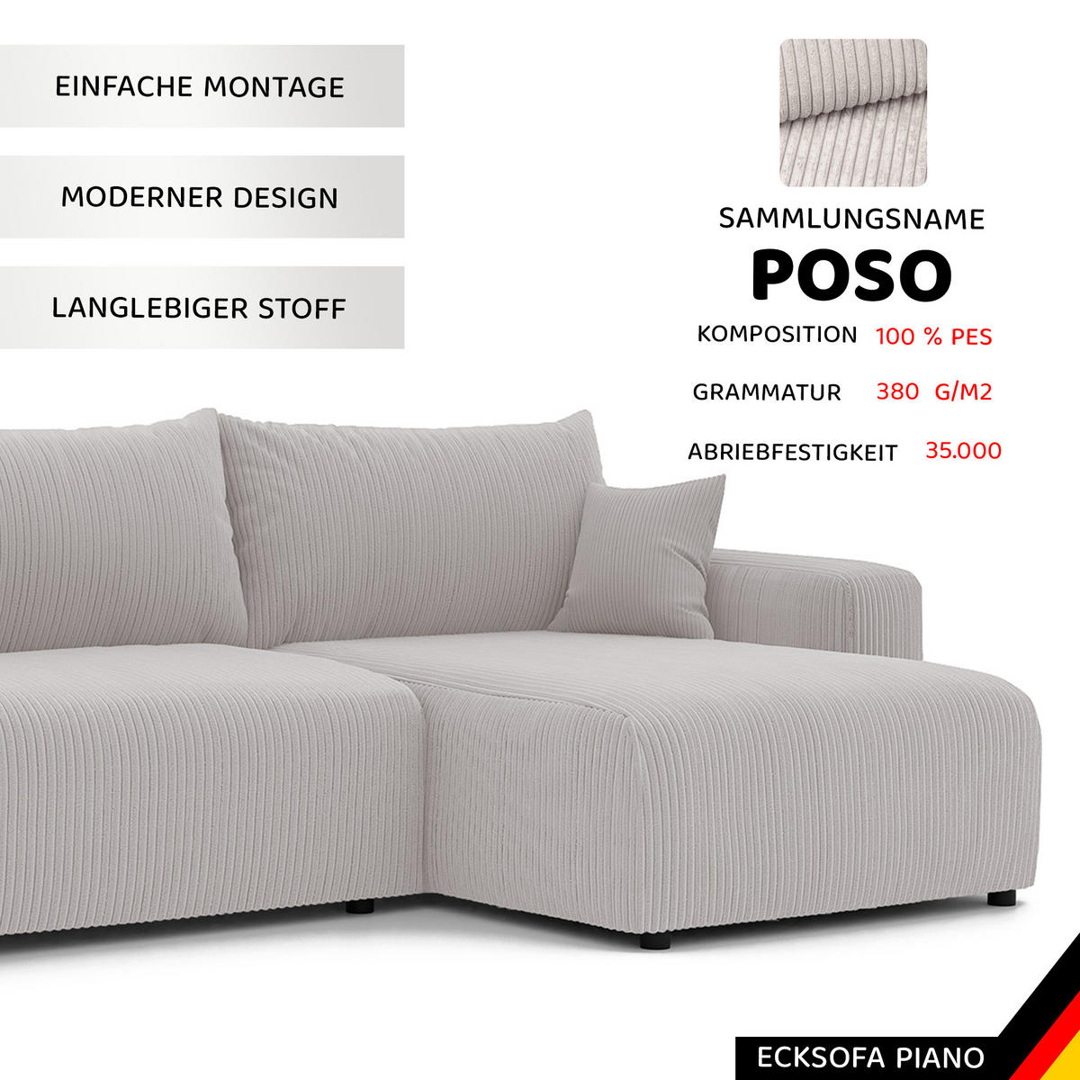 ECKSOFA mit Schlaffunktion und Bettkasten, Beige - Beige, Holzwerkstoff/Textil (145/278cm) - Idohome