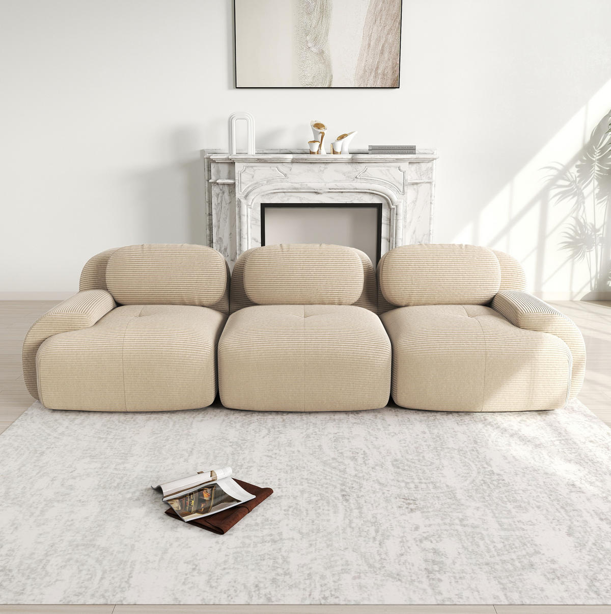 ECKSOFA 298/103/75 cm beige aus Cord rahmenlos und modular ohne Montage - Beige, Textil (103/75/298cm) - OKWISH