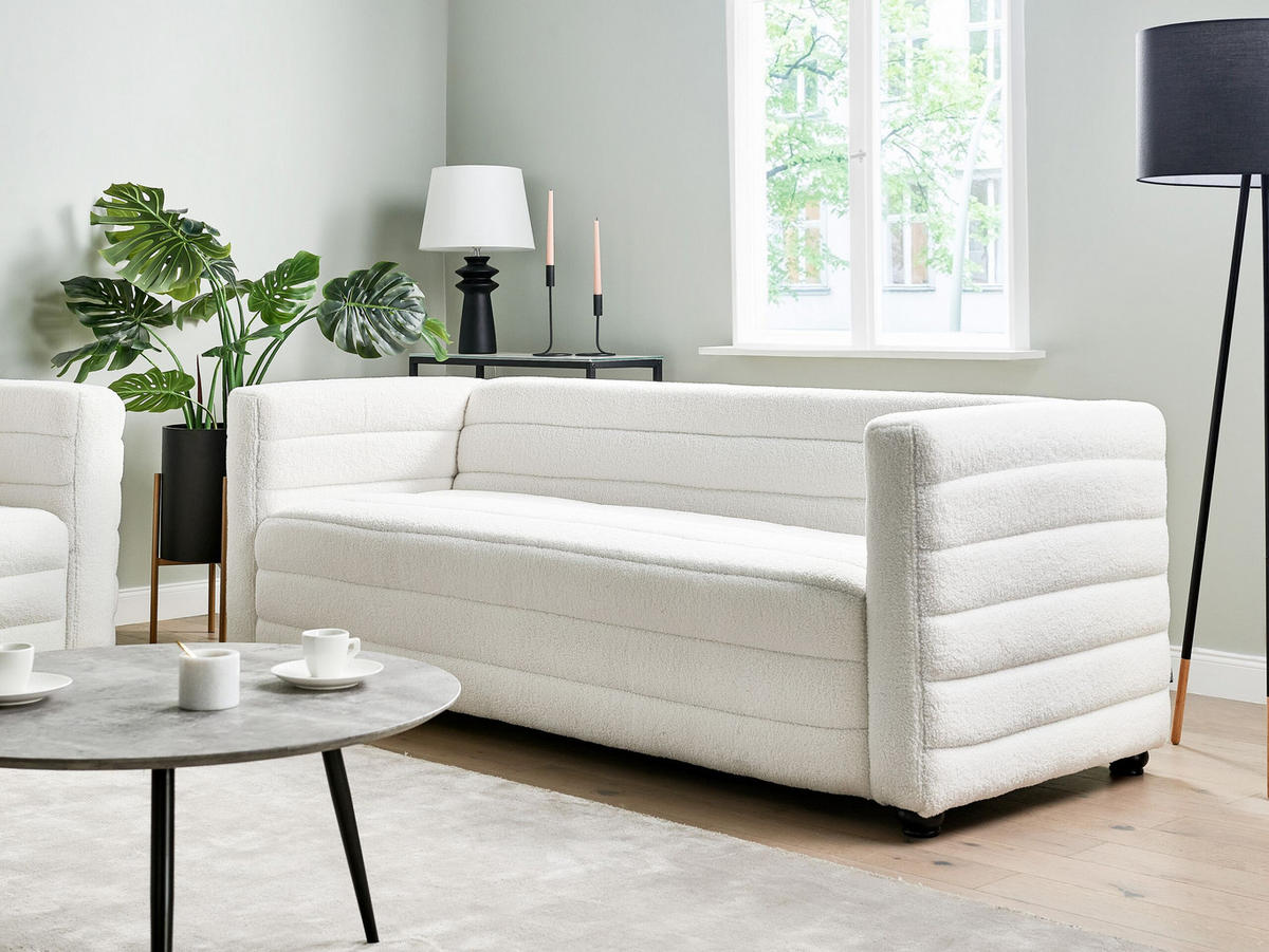 3-SITZER-SOFA Bouclé cremeweiß Hofn - Schwarz/Weiß, Textil (214/72/79cm) - Beliani
