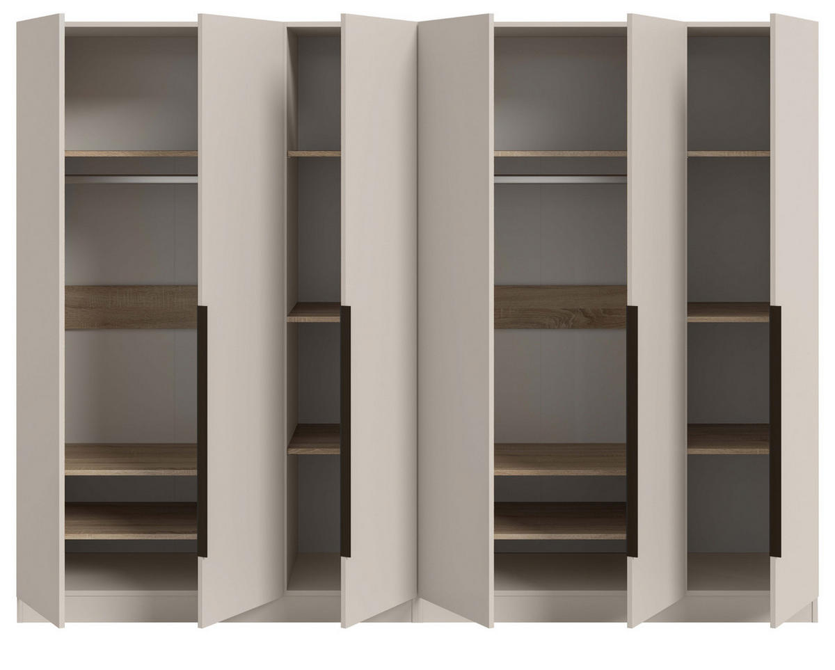 KLEIDERSCHRANK kaschmir 240 x 181 cm, Drehtürenschrank 6-türig - Kaschmir/Schwarz, Holzwerkstoff/Kunststoff (240/181/52cm) - Inn.Furn