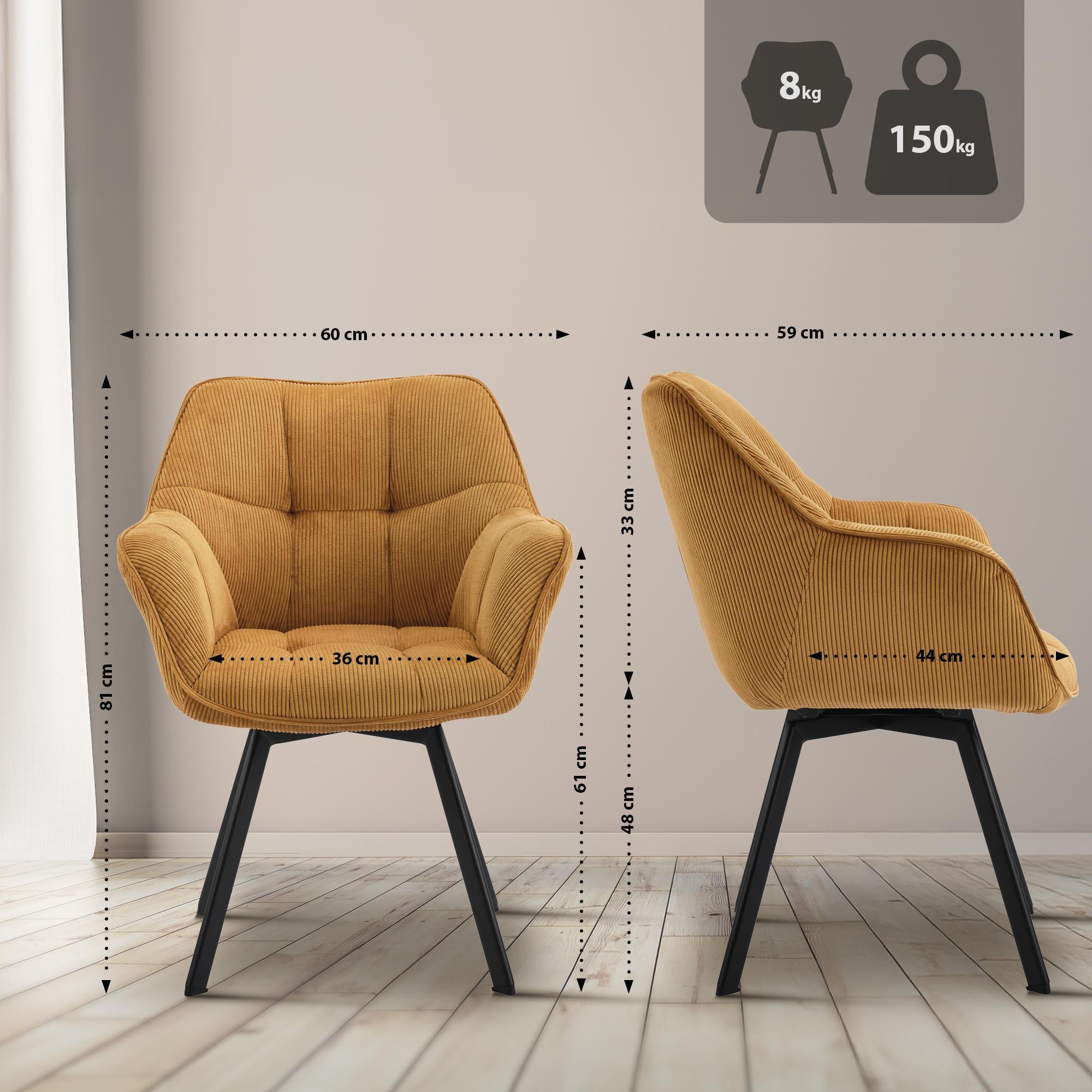 ARMLEHNENSTUHL 2er Set Cord Orange - Schwarz/Orange, Textil/Metall (60/81/59cm) - CLP