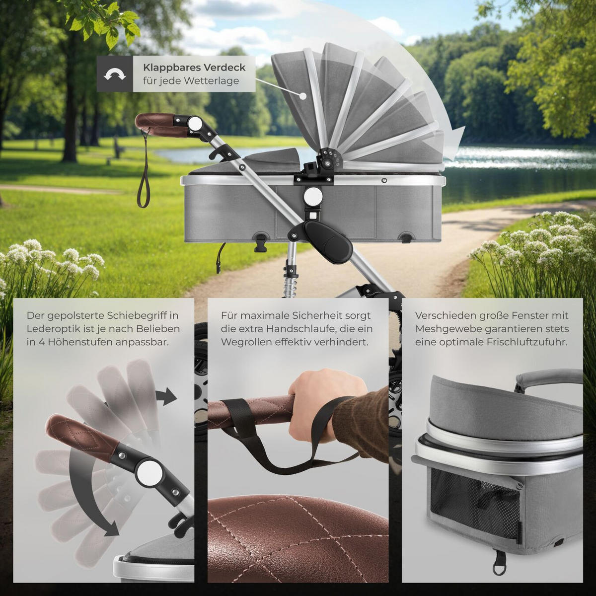 KOMBI-KINDERWAGEN Mats,für 0 bis 36 Monate geeignet, Belastbarkeit 15 kg,grau - Grau, Kunststoff (100/63/120cm) - tectake