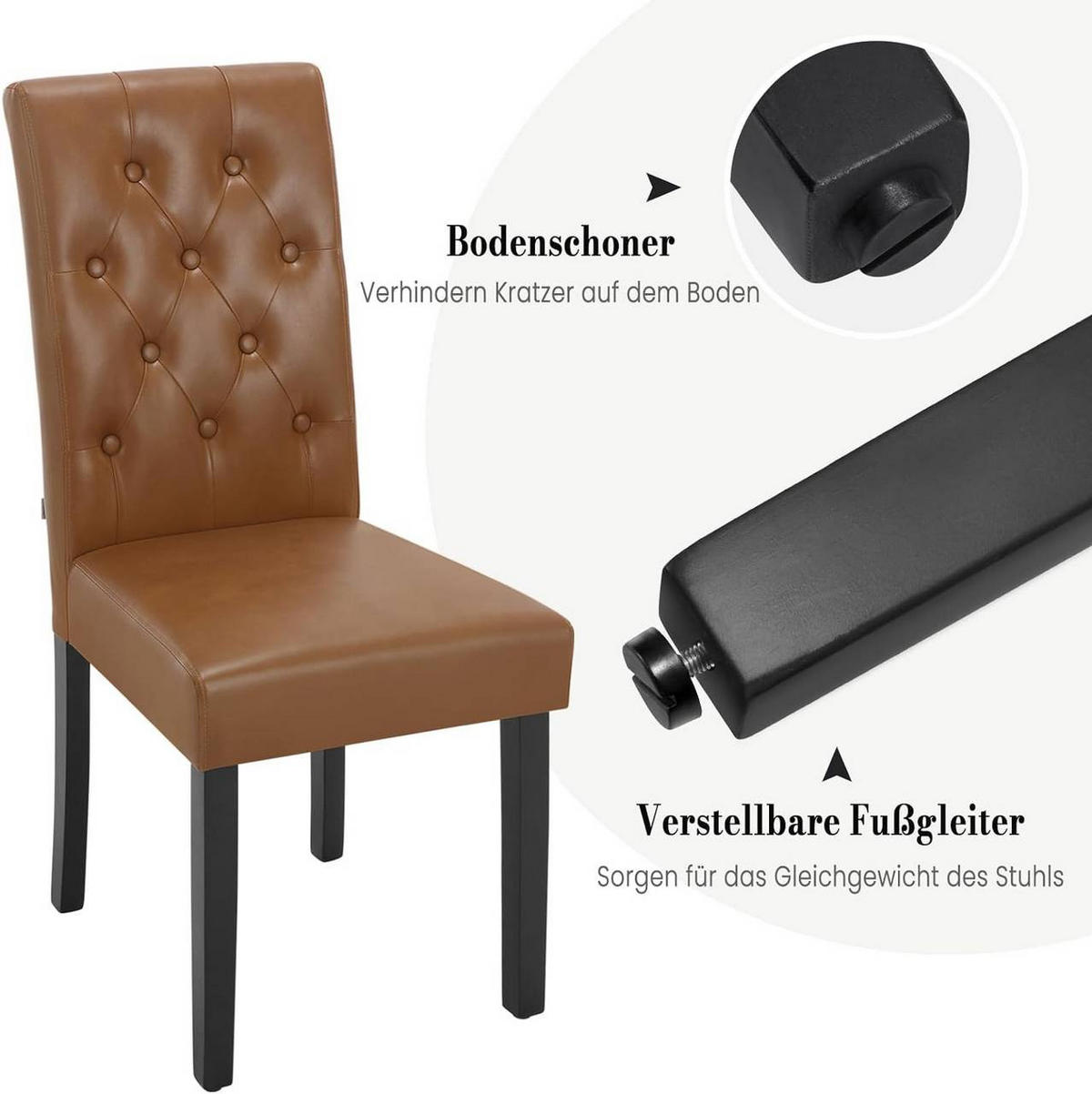 ESSZIMMERSTUHL 2er Set, Kunstleder, Holzbeinen, Braun - Schwarz/Braun, Holz/Kunststoff (44/99/59cm) - Woltu