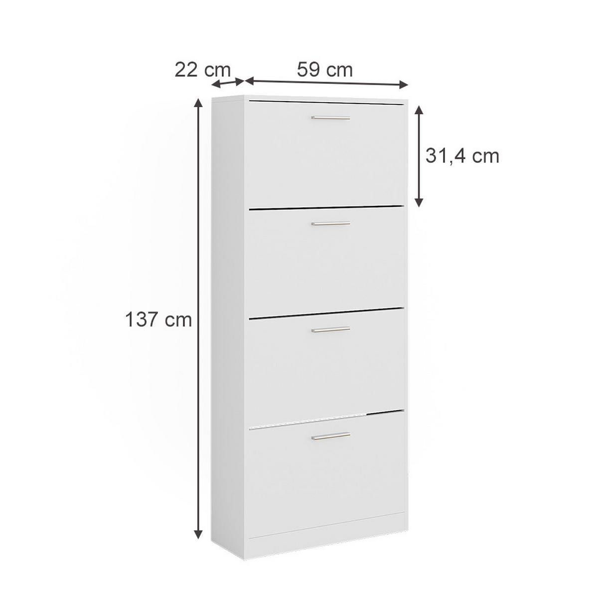 SCHUHKIPPER Gizmo Weiß 59 x 137 cm mit 4 Fächern - Weiß, Holzwerkstoff (59/137/22cm) - Vicco
