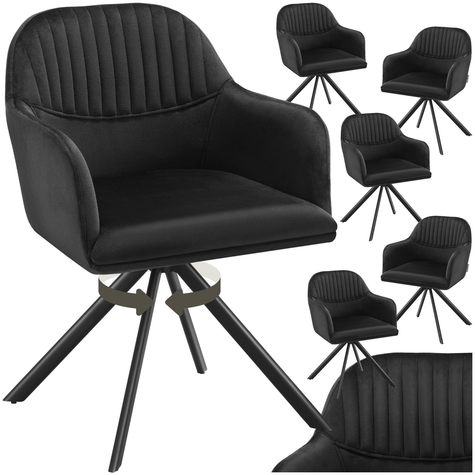 DREHSTUHL 6er Set Lona 56 x 59 x 81 cm schwarz/schwarz - Schwarz, Textil (56/81/59cm) - tectake
