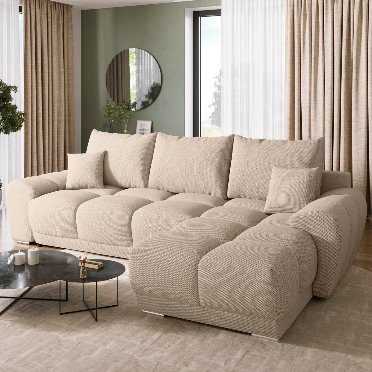 ECKSOFA Nubes mit Schlaffunktion Hellbraun - Hellbraun/Silberfarben, Kunststoff/Textil (290/180cm) - Bromarkt