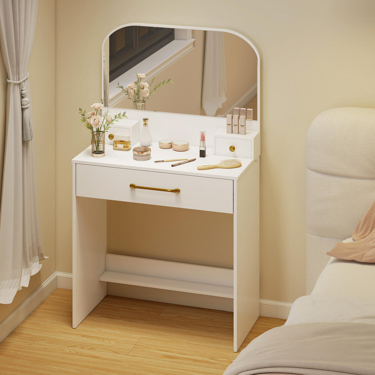 SCHMINKTISCH Spanplatte Weiß - Weiß, Holzwerkstoff (40/135/80cm) - HOMCOM