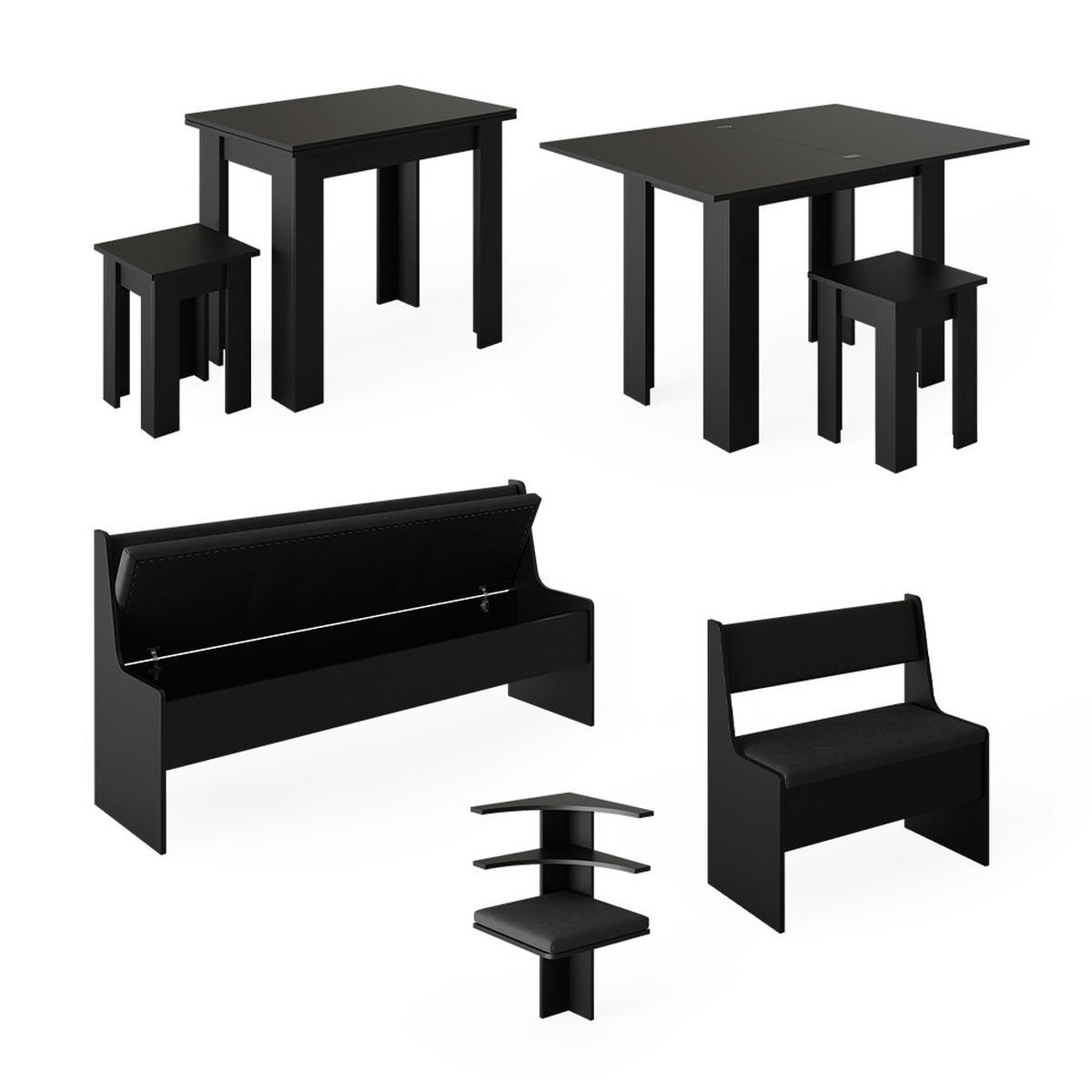 ECKBANKGRUPPE Roman Schwarz 120 x 41.5 cm mit Tisch - Silberfarben/Schwarz, Holzwerkstoff (210/80/120cm) - Vicco