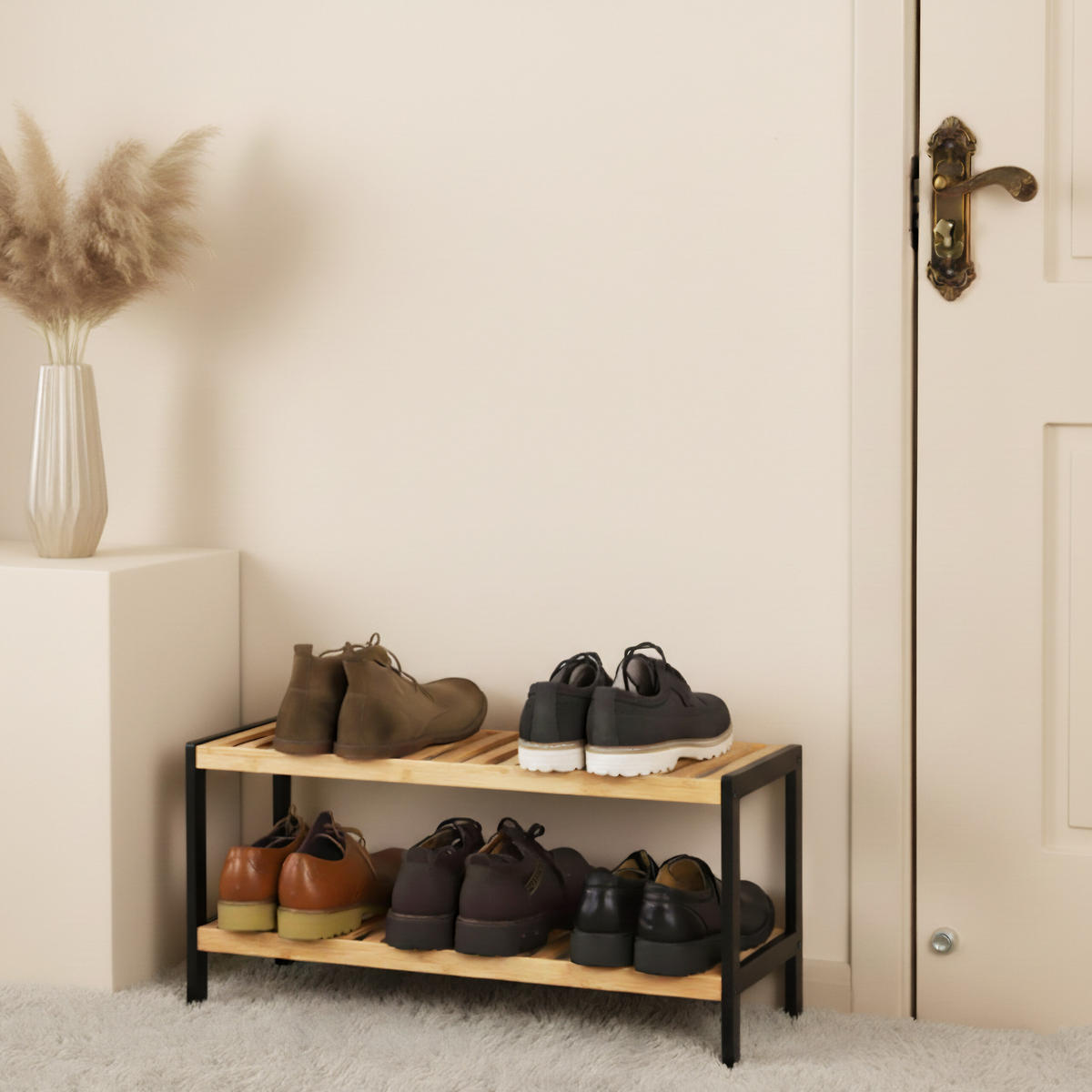 SCHUHREGAL - Hellbraun/Schwarz, Holz (70/33/26cm) - Relaxdays