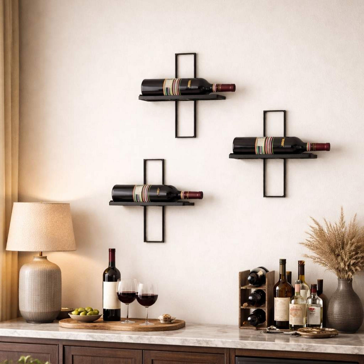 WEINREGAL D3 aus Metall Flaschenständer 3er Set - Schwarz, Metall (28/28/8.5cm) - DanDiBo