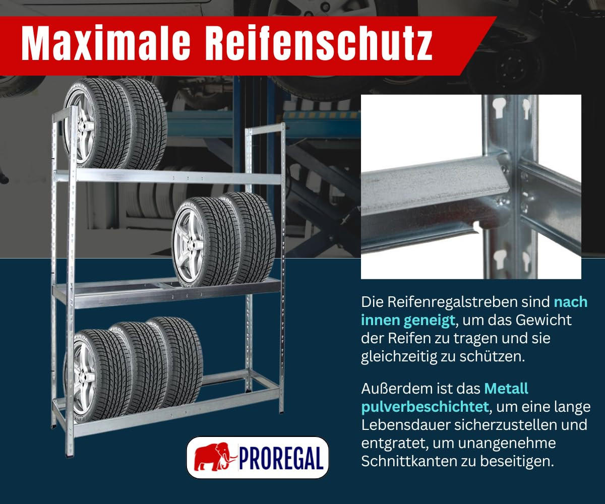 REIFENREGAL Tiger XL 200x150x45 cm 300 kg Fachlast bis zu 18 Reifen auf 3 Ebenen Verzinkt - Silberfarben, Metall (150/200/45cm) - PROREGAL