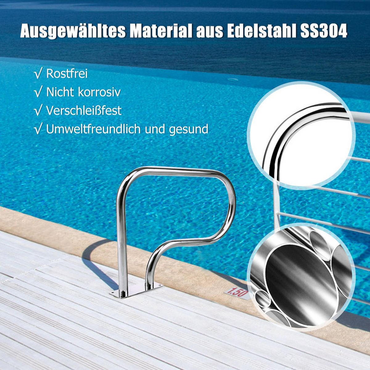 POOLHANDLAUF aus Edelstahl silber - Silberfarben, Metall (81/57/10cm) - COSTWAY
