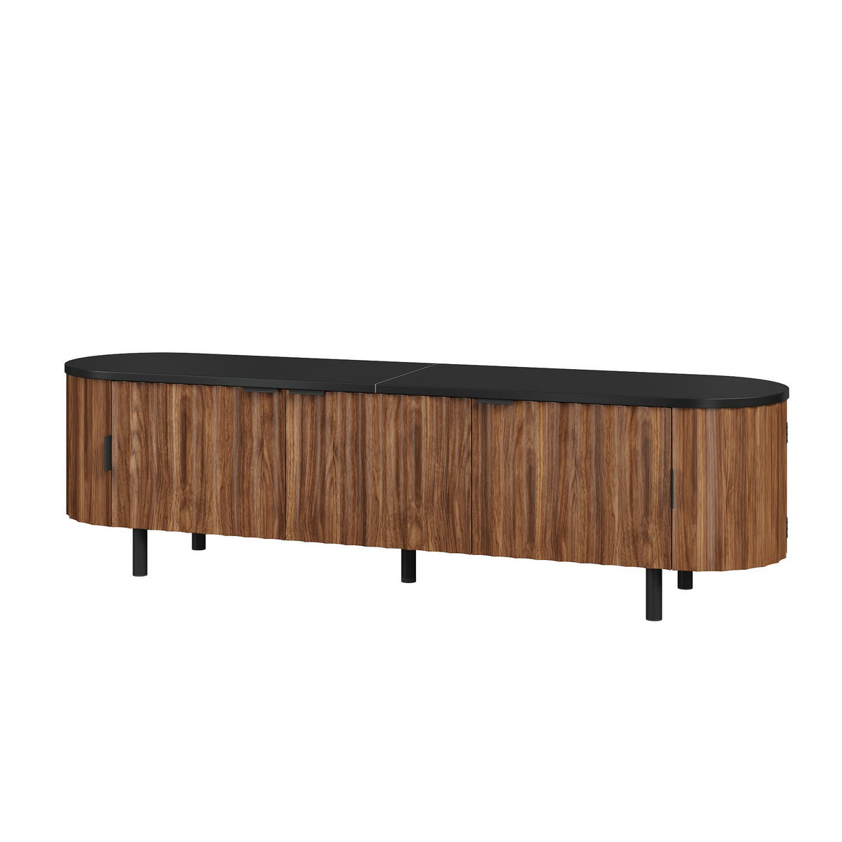 TV-LOWBOARD Nussbaum MDF 170cm mit 5 Türen Riffel-Optik & Eisenfüßen - Walnussfarben, Holzwerkstoff (170/47/40cm) - Urban Meuble