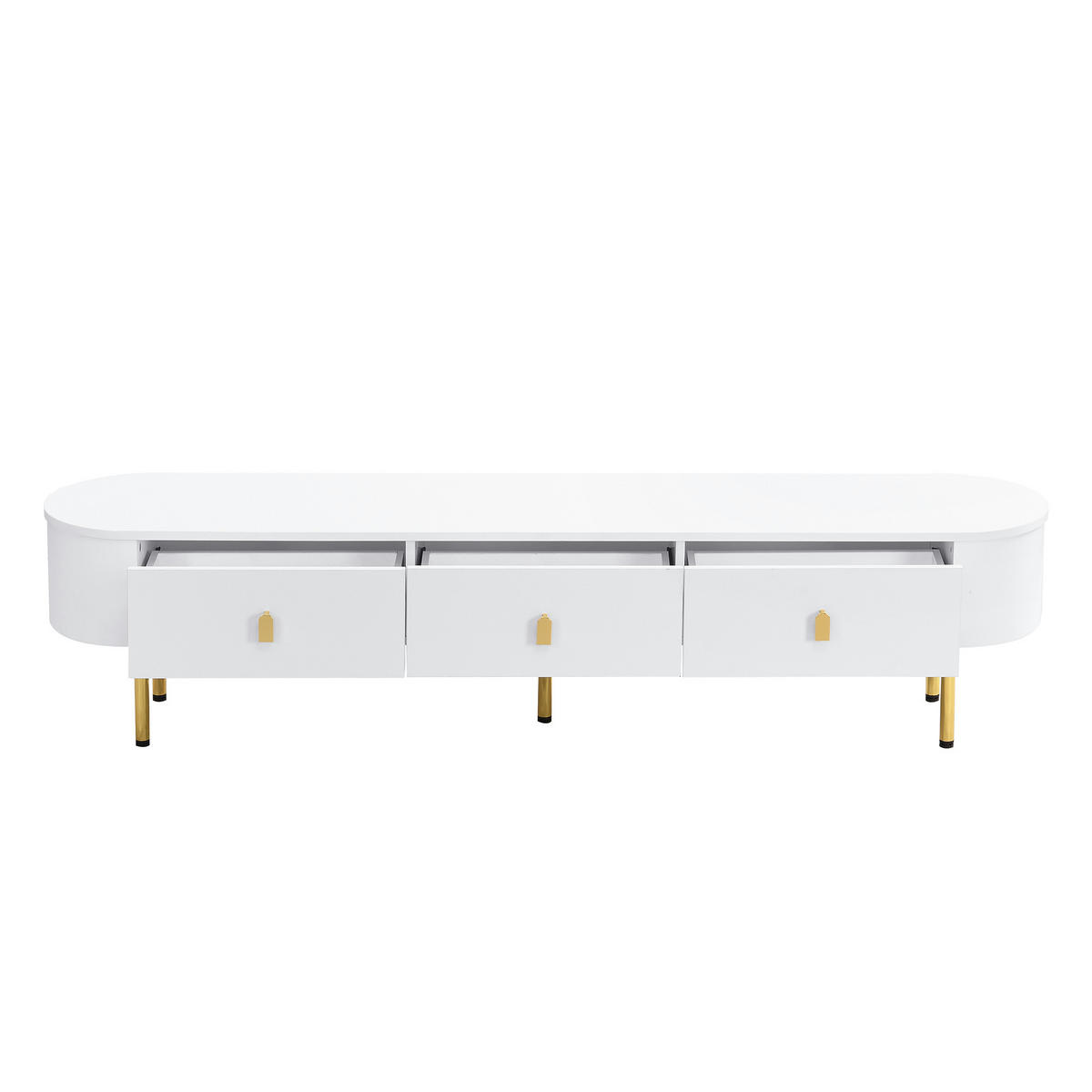 TV-SCHRANK 174/35/41 cm weiß MDF mit goldenen Griffen und zylindrischen Beinen - Weiß, Holzwerkstoff (174/41/35cm) - OKWISH
